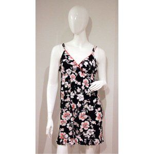 KATHRYN INTIMATES Sleepwear SLIP Dress Pyjama ORANGE Black FLORAL Ruffled Hem L